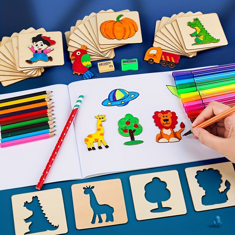 Wooden Drawing Stencils Kit, 20pcs