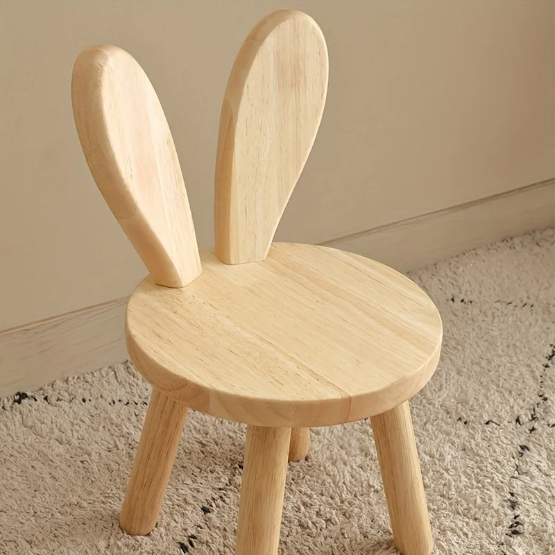 Cute Rabbit Ears Solid Wood Small Stool,