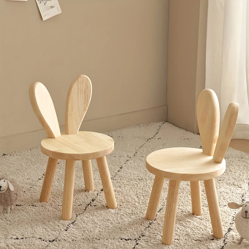 Cute Rabbit Ears Solid Wood Small Stool,