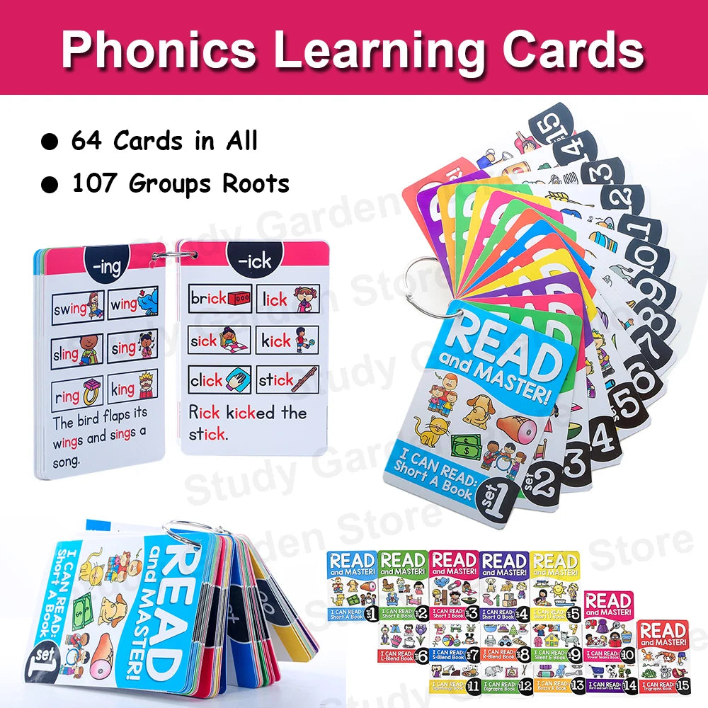 Montessori Phonics Learning 64 Flash Cards 107 groups