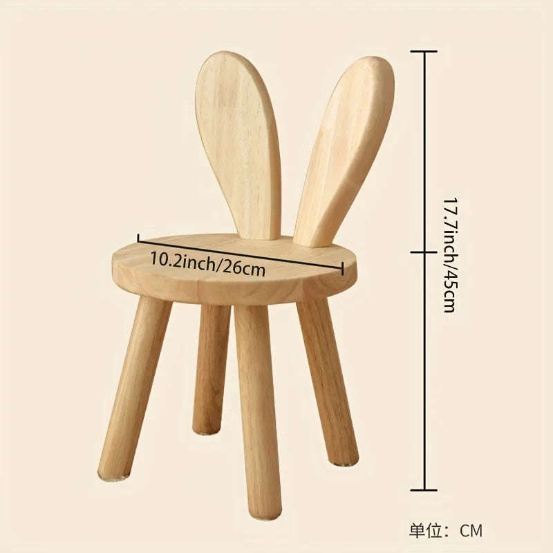 Cute Rabbit Ears Solid Wood Small Stool,