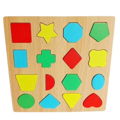 Montessori Multiple First Shape Puzzle, Wooden Geometric Colour Sorter