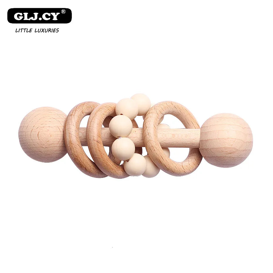 1pc Beech Wooden Rattle and Hand Bells