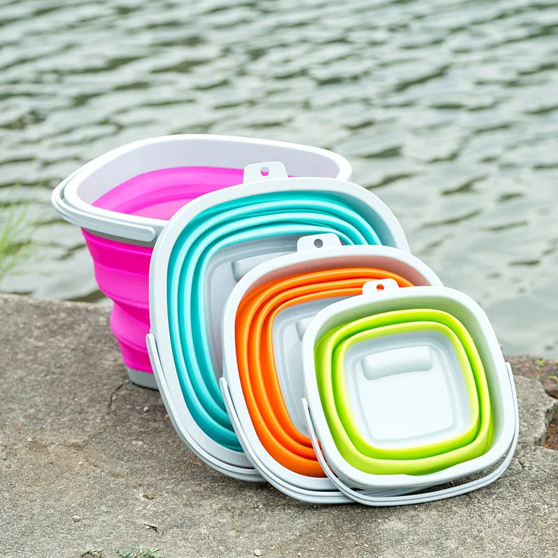 Folding Square Bucket Car Wash Outdoor Fishing Supplies Bathroom Kitchen Camp Bucket 5L/10L/15L
