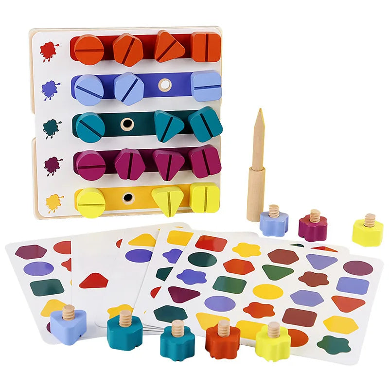 Montessori Multiple First Shape Puzzle, Wooden Geometric Colour Sorter