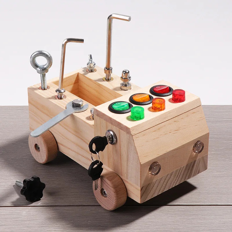 Wooden LED Switch,Disassembly and Assembly, Screws and Nuts Montessori Busy Board