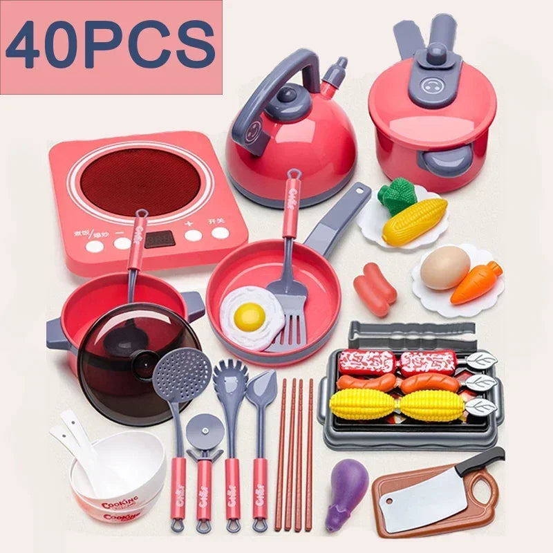 Pretend Play Pot Utensils Set Toys Dishwasher with Induction Cooker Rice Bowls Chopsticks Kitchen Toy Gifts for Kids