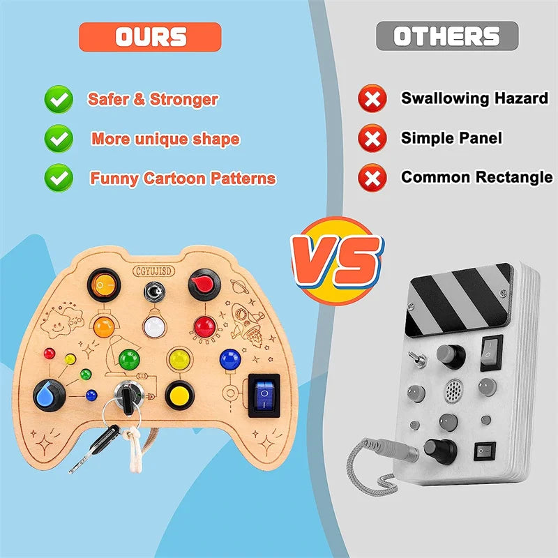 Montessori Busy Board with LED Light Wooden Sensory