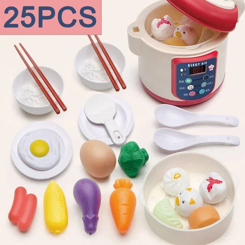 Pretend Play Pot Utensils Set Toys Dishwasher with Induction Cooker Rice Bowls Chopsticks Kitchen Toy Gifts for Kids