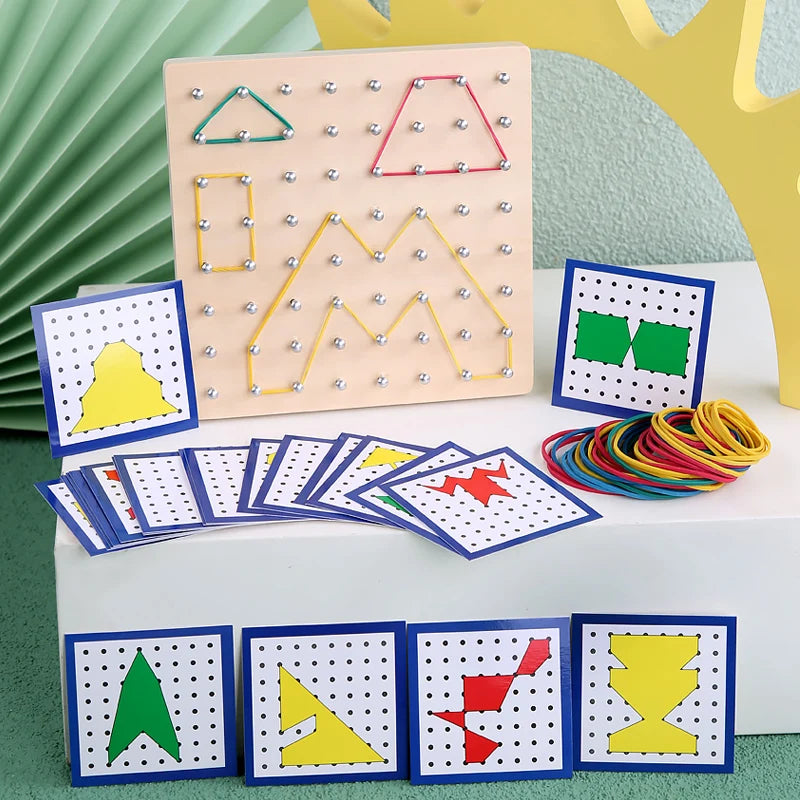 Montessori Creative Rubber Tie Nail Boards with Cards