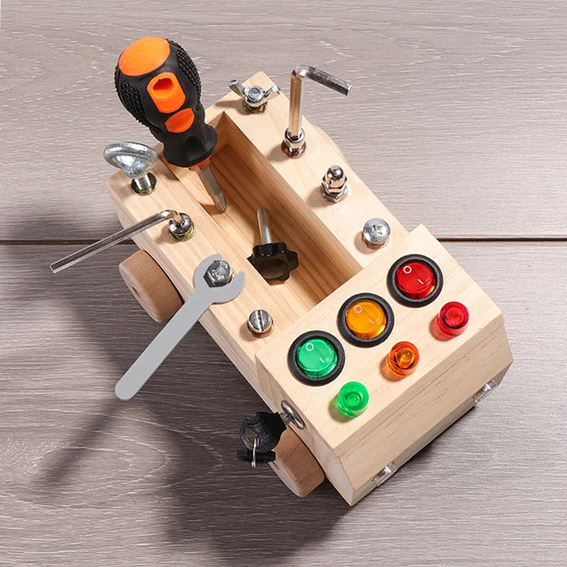 Wooden LED Switch,Disassembly and Assembly, Screws and Nuts Montessori Busy Board
