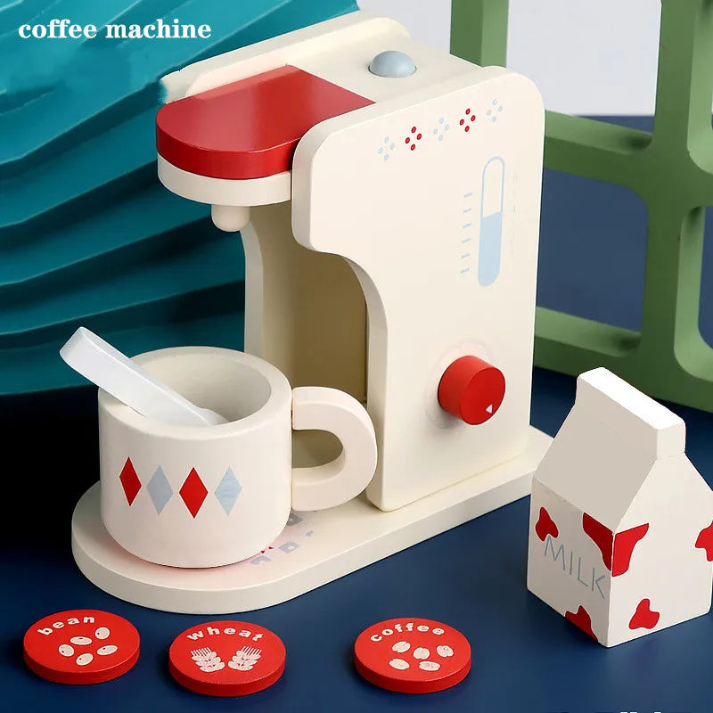 Wooden Kitchen Cooking Kitchen Toy Toaster Coffee Mixer Waffle Maker Montessori Learning