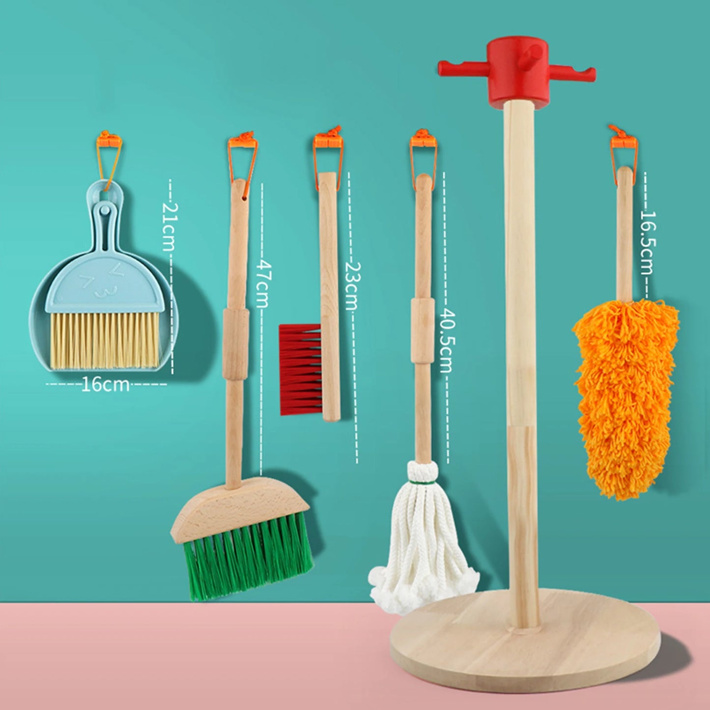6 Pcs Pretend Play Wooden Broom, Mop, Cleaning Toys, Brain-Training and Educational Learning Toys