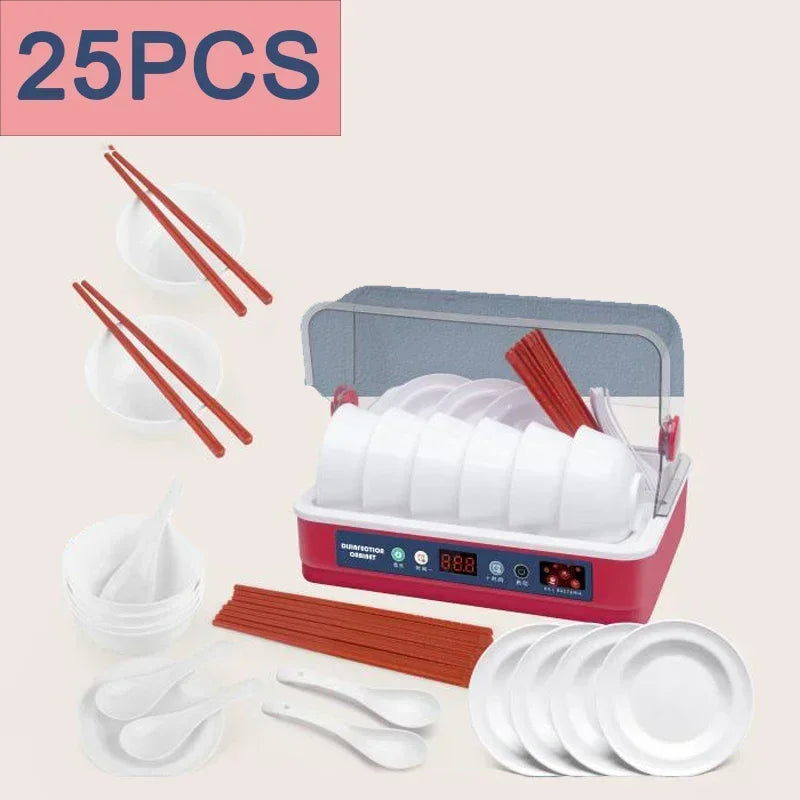 Pretend Play Pot Utensils Set Toys Dishwasher with Induction Cooker Rice Bowls Chopsticks Kitchen Toy Gifts for Kids