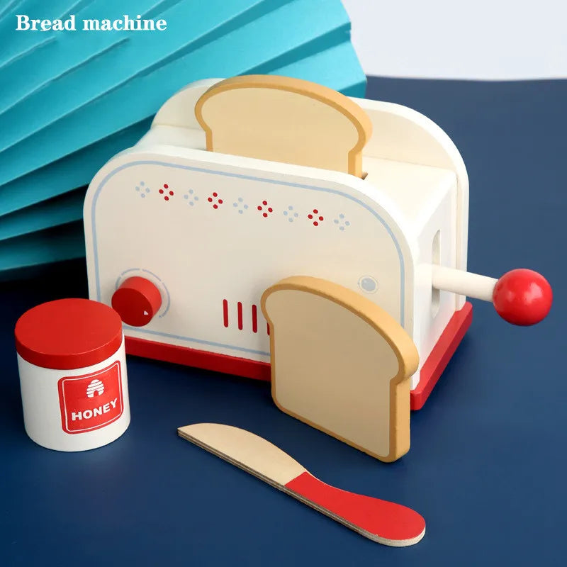Wooden Kitchen Cooking Kitchen Toy Toaster Coffee Mixer Waffle Maker Montessori Learning