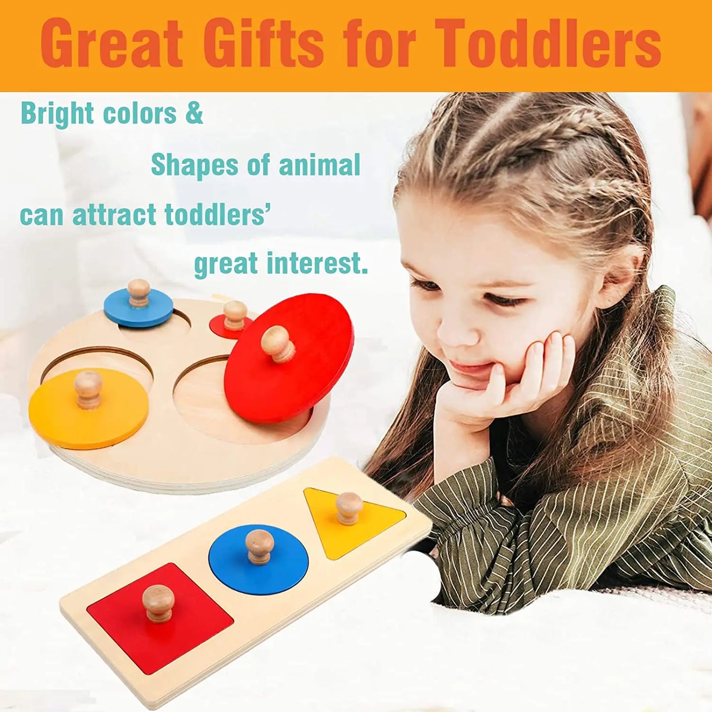 Montessori Multiple First Shape Puzzle, Wooden Geometric Colour Sorter