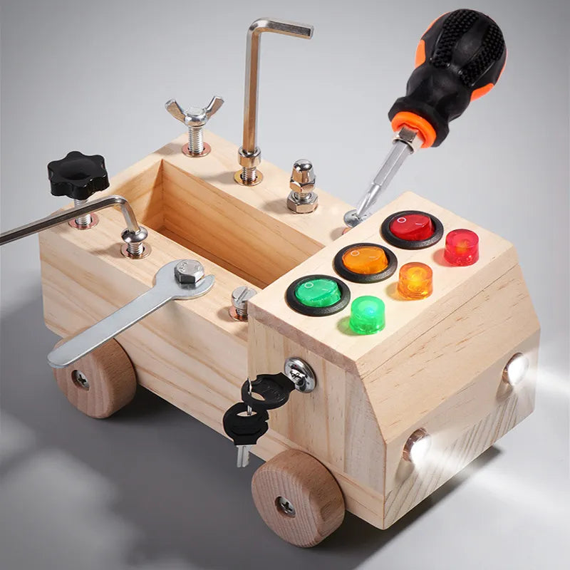Wooden LED Switch,Disassembly and Assembly, Screws and Nuts Montessori Busy Board