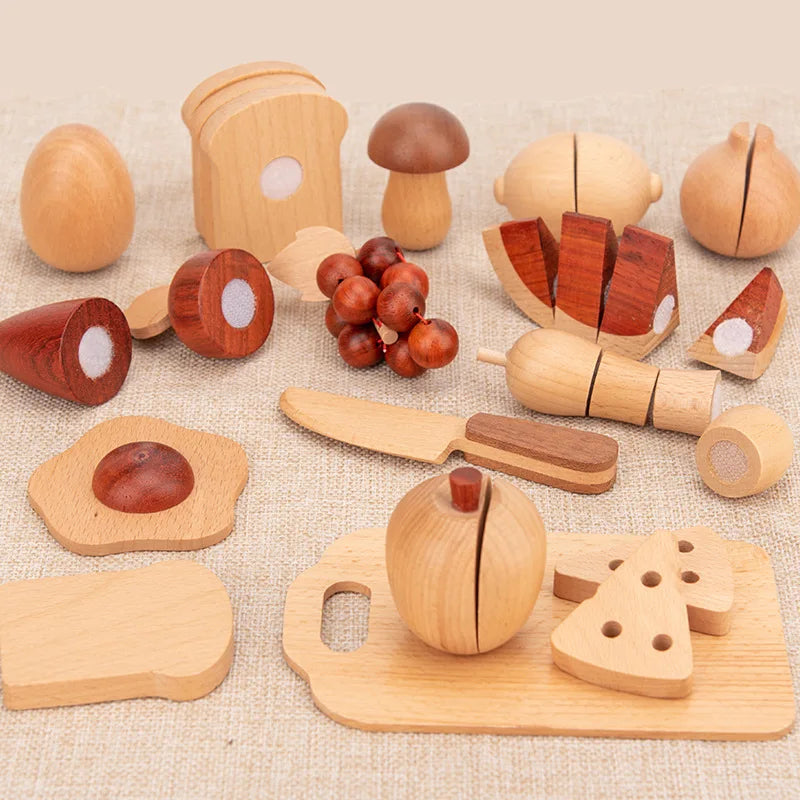 Natural Wood Fruits And Vegetables Cook Play House Simulation Color Toy Preschool Toy Kitchenware Cognitive Wooden Toy Kids Gift