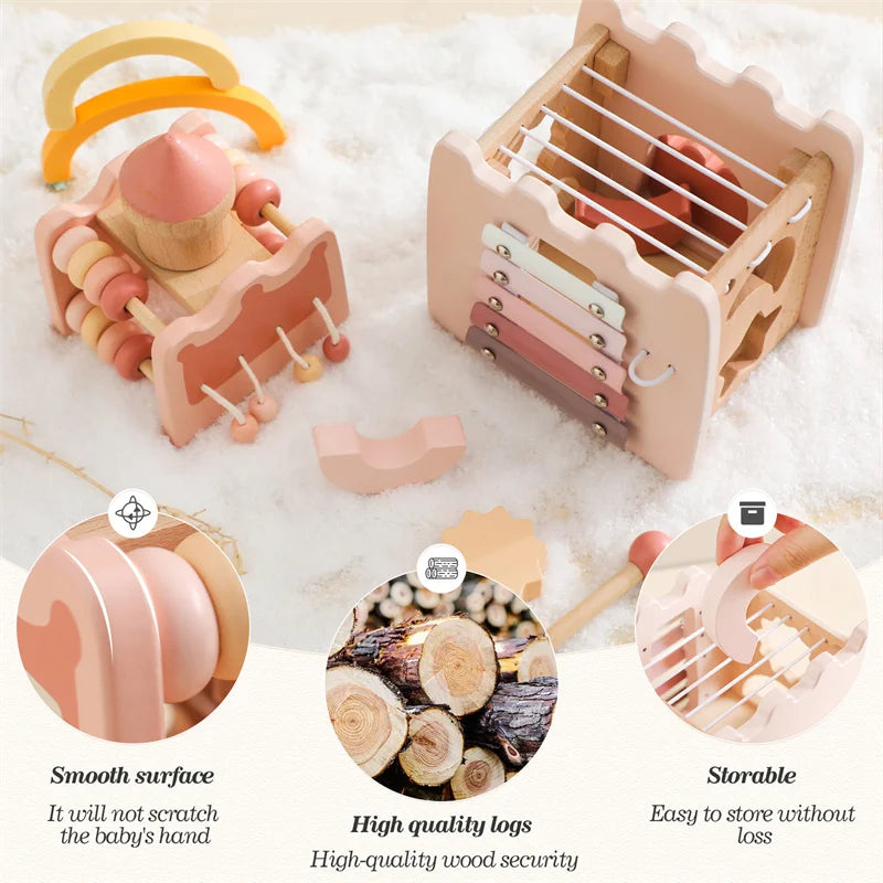 Montessori Woodenk Pink Castle Coordination and Fine Motor Skills