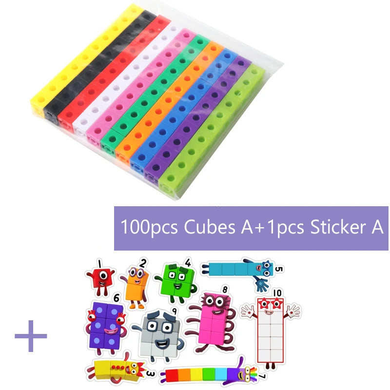 Linking Cubes Math Blocks Toy with Activity Cards 100pcs Numbers Counting Set