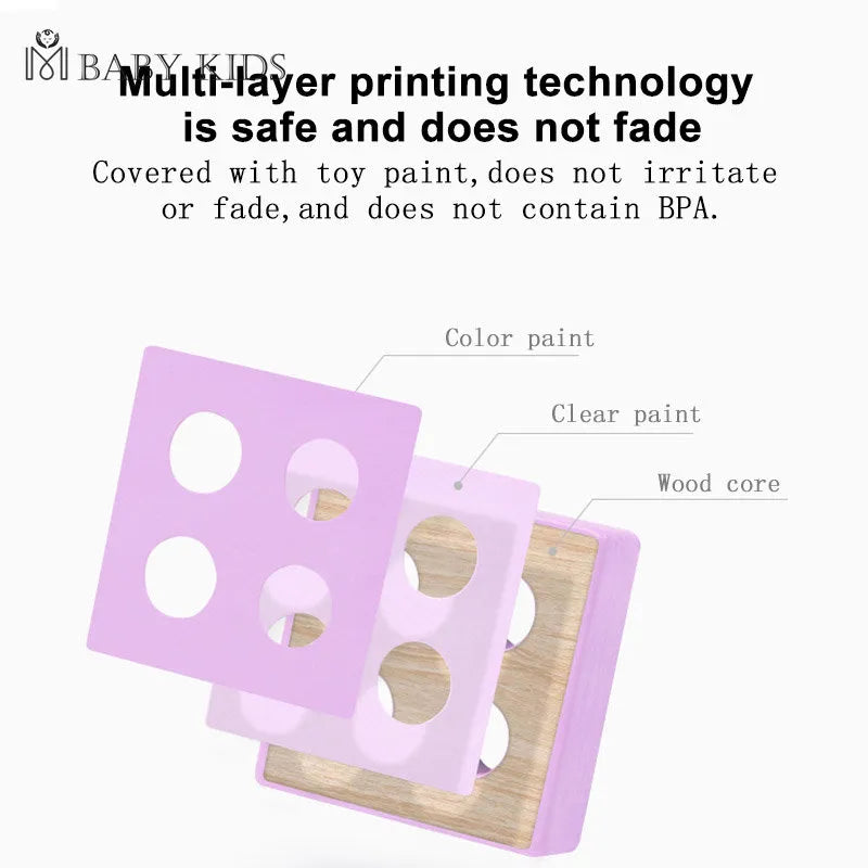 Montessori Toy Wooden Color Shape Match Building Blocks