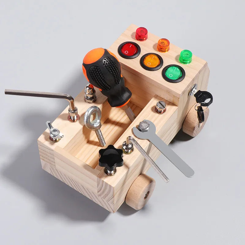 Wooden LED Switch,Disassembly and Assembly, Screws and Nuts Montessori Busy Board