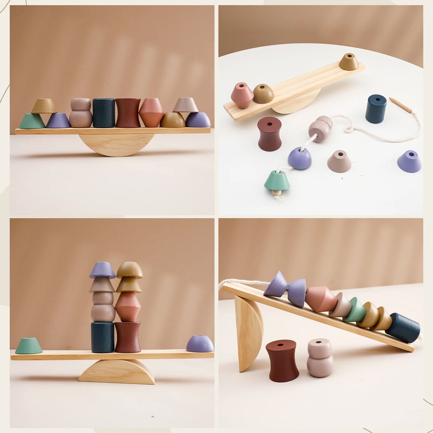 Wooden Baby Animal Threading and Stacking, Stringing, Threading Beads