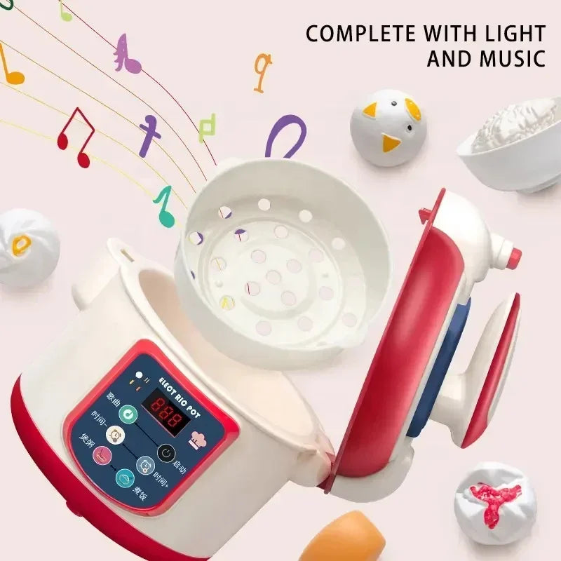 Pretend Play Pot Utensils Set Toys Dishwasher with Induction Cooker Rice Bowls Chopsticks Kitchen Toy Gifts for Kids