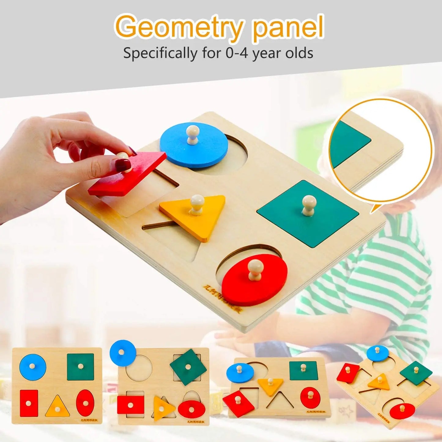 Montessori Multiple First Shape Puzzle, Wooden Geometric Colour Sorter