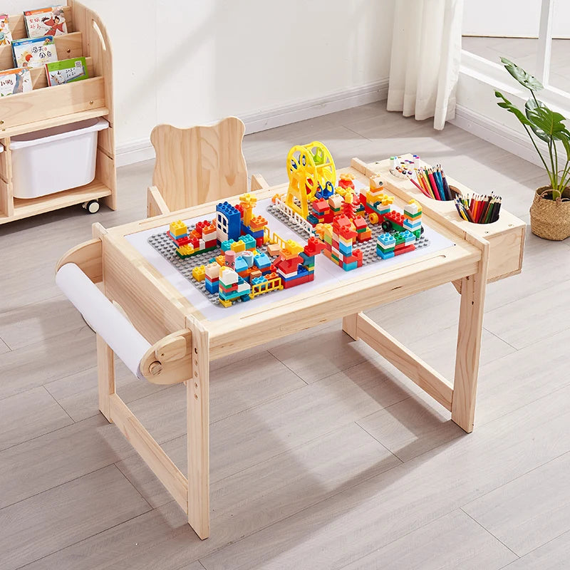 Children's Game Table, Multifunctional Solid Wood Table,