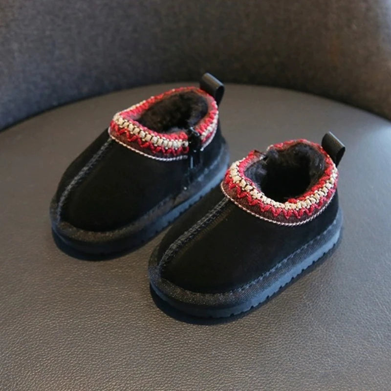 Kids Snow Boots Fashion Warm Winter Ankle Boot Versatile Thick 2025 Retro Baby Girls Shoes Classic Ethnic Boys Boot 1-4 Y Botas