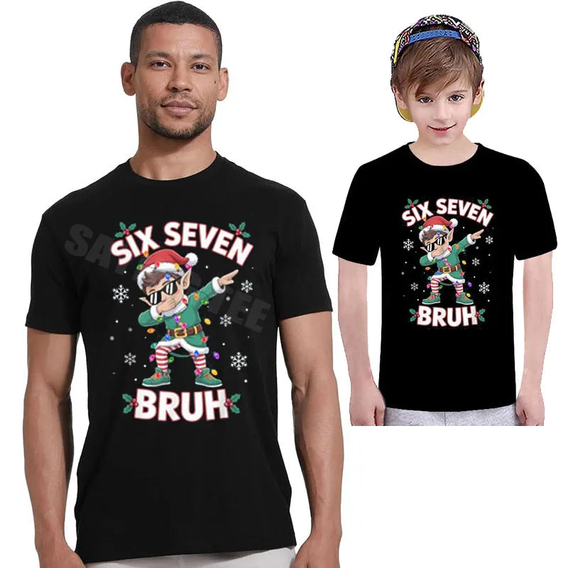 Dabbing Elf Six Seven Bruh Christmas 67 Meme Xmas Boys Fashion T-Shirt Novelty Gift Y2k Graphic Holiday Clothes Saying Tee Tops
