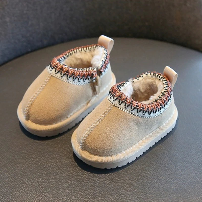 Kids Snow Boots Fashion Warm Winter Ankle Boot Versatile Thick 2025 Retro Baby Girls Shoes Classic Ethnic Boys Boot 1-4 Y Botas
