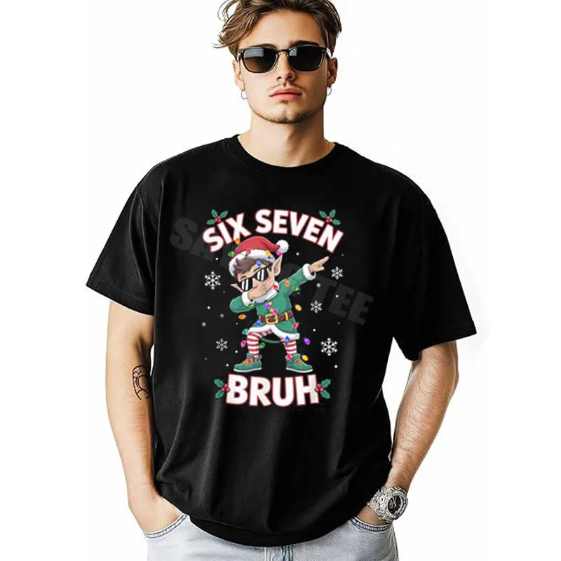 Dabbing Elf Six Seven Bruh Christmas 67 Meme Xmas Boys Fashion T-Shirt Novelty Gift Y2k Graphic Holiday Clothes Saying Tee Tops