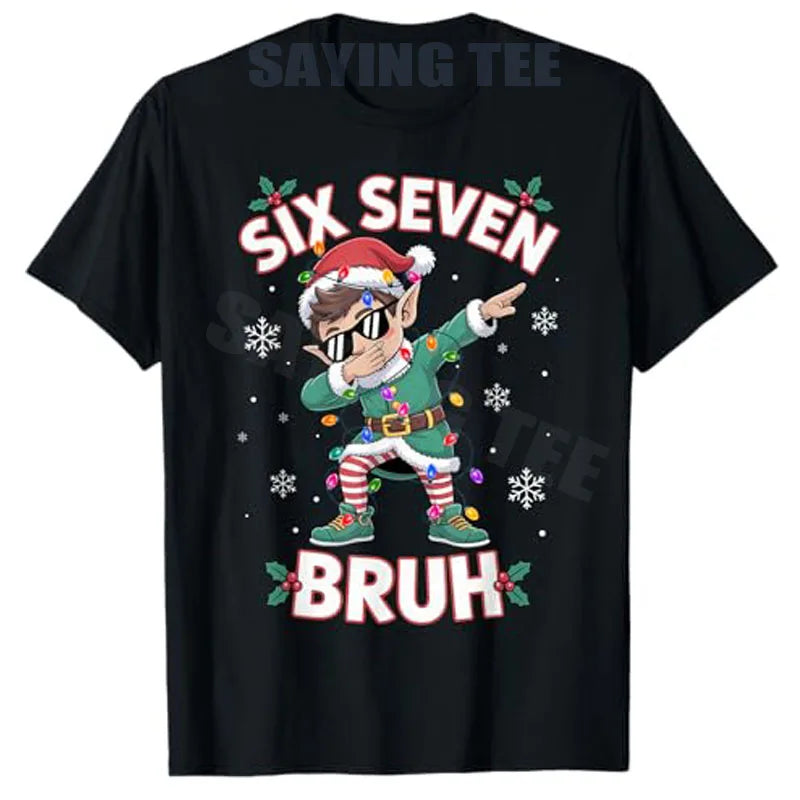 Dabbing Elf Six Seven Bruh Christmas 67 Meme Xmas Boys Fashion T-Shirt Novelty Gift Y2k Graphic Holiday Clothes Saying Tee Tops