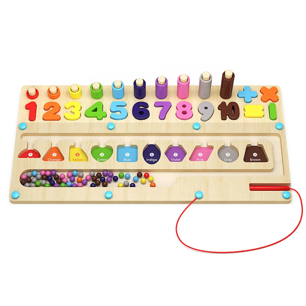Wooden Montessori Magnetic Shape Sorting Counting Color and Number Maze ...