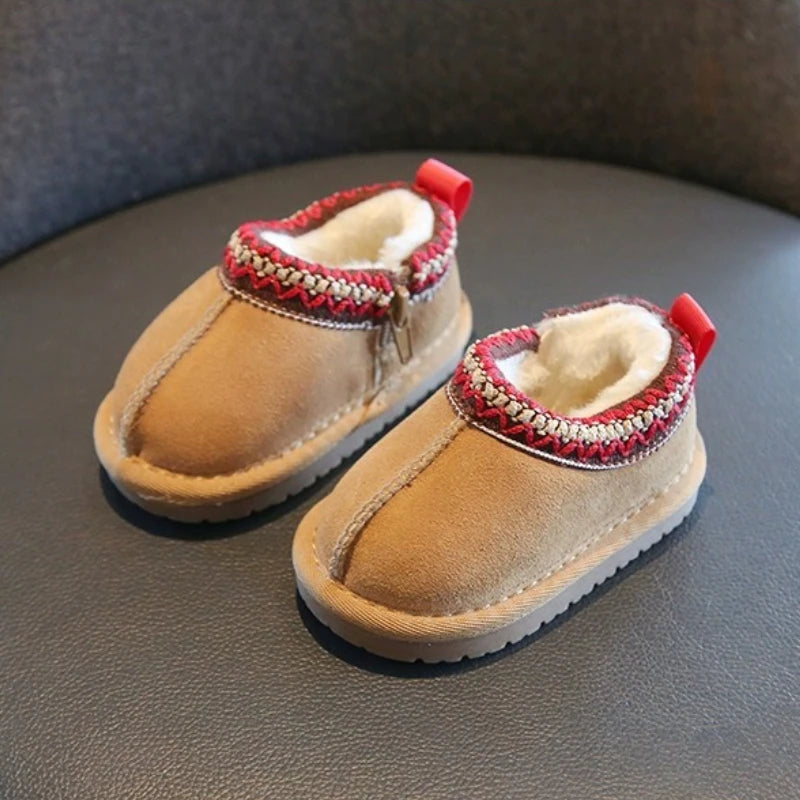 Kids Snow Boots Fashion Warm Winter Ankle Boot Versatile Thick 2025 Retro Baby Girls Shoes Classic Ethnic Boys Boot 1-4 Y Botas
