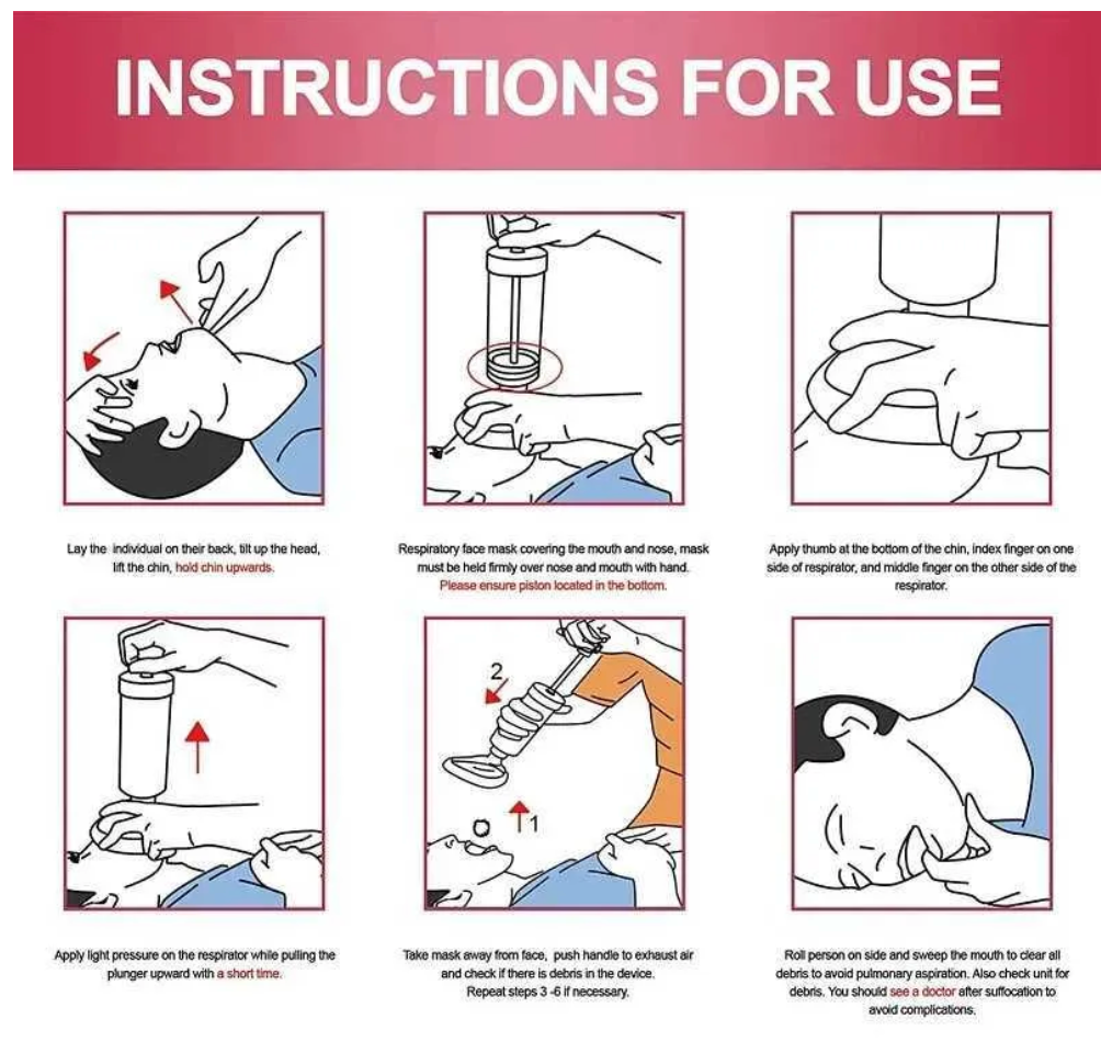 Choking Rescue Device, Portable Airway Suction Device, Professional Choking First Aid Device, with Storage Bag, Black