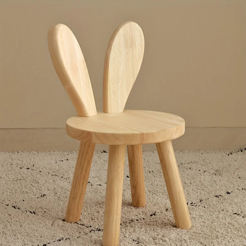 Cute Rabbit Ears Solid Wood Small Stool,