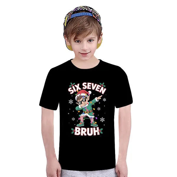 Dabbing Elf Six Seven Bruh Christmas 67 Meme Xmas Boys Fashion T-Shirt Novelty Gift Y2k Graphic Holiday Clothes Saying Tee Tops