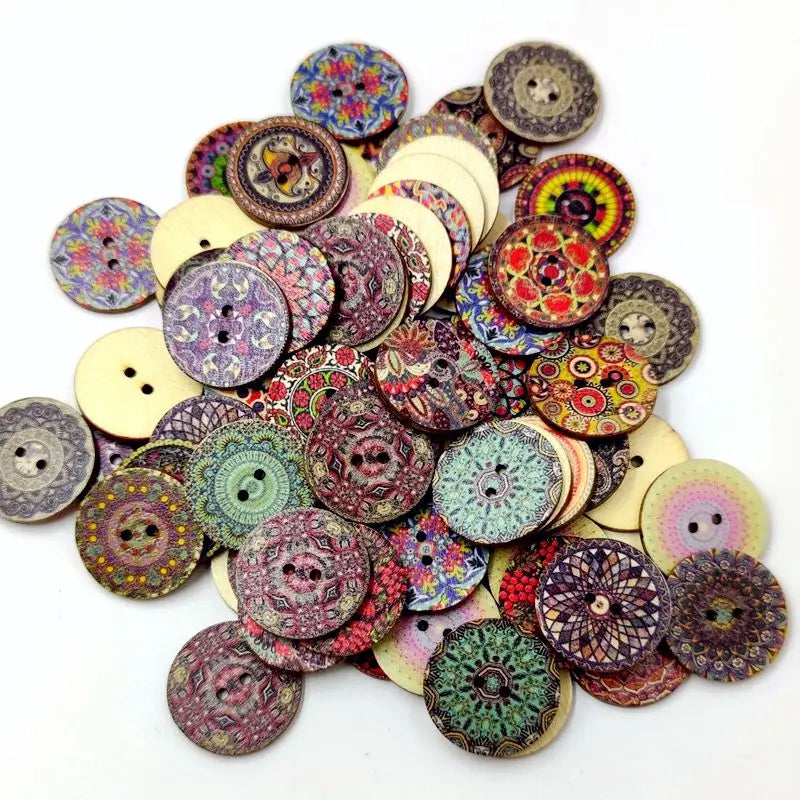100pcs 15/20/25mm Wooden Buttons for Loose Parts and Creative Play