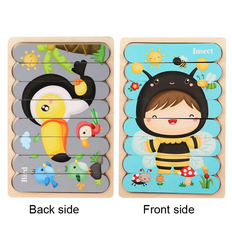 Wooden Montessori Puzzle, 3D Cartoon Animals