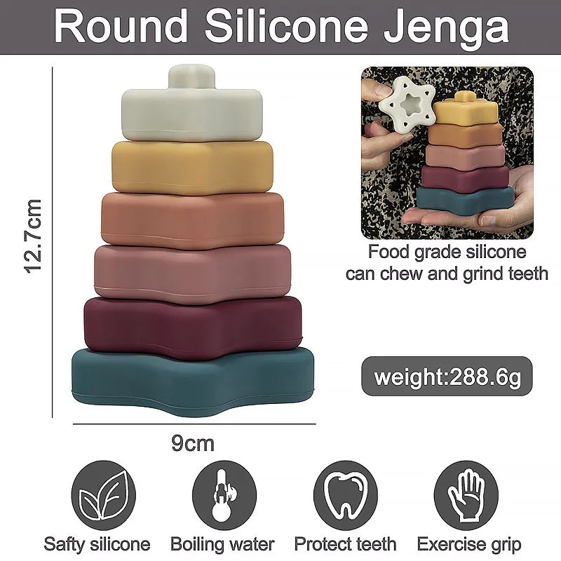 1Set Soft  Silicone Stacking Blocks Baby