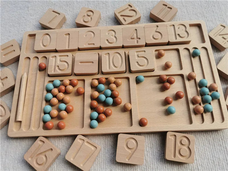 Creative Play Montessori Sensory Wooden Toys, Calculate  Semi Tray 100  Board  with Felt Balls,  Alphabets Numbers.