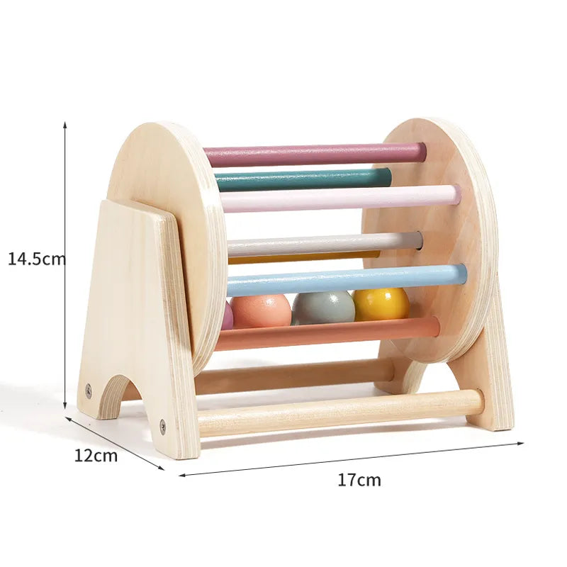 Montessori Baby  Wooden Rolling Ball Drum, Listening, Exercise, Colour Cognition, Hand-eye Coordination
