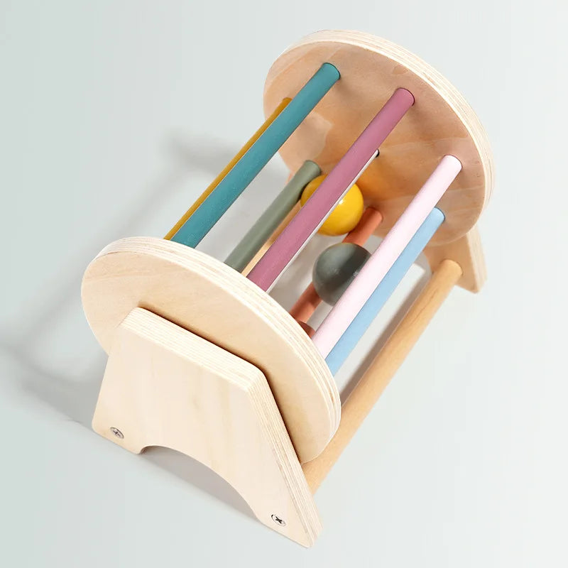 Montessori Baby  Wooden Rolling Ball Drum, Listening, Exercise, Colour Cognition, Hand-eye Coordination