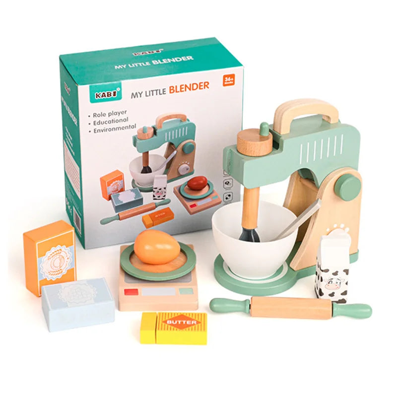 Wooden Kitchen - Pop-Up Toaster, 9Pcs Play Set, Pretend Play Food
