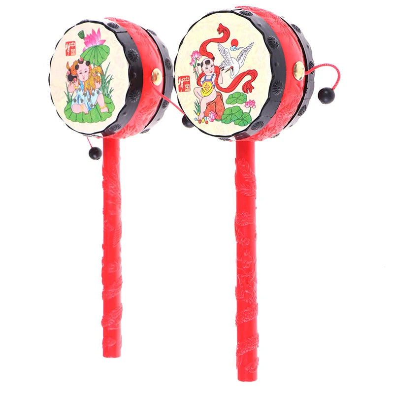 1Pc Chinese Traditional Spin Toy Rattle Drum