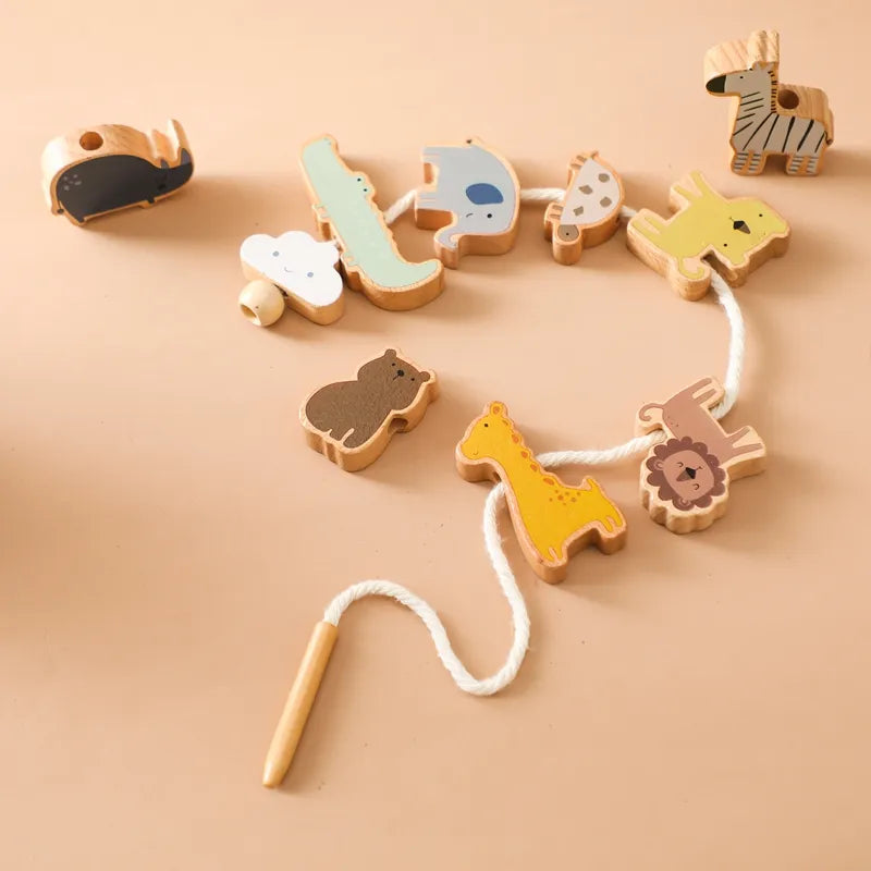 Wooden  Baby Animal Threading and Stacking, Stringing, Threading Beads