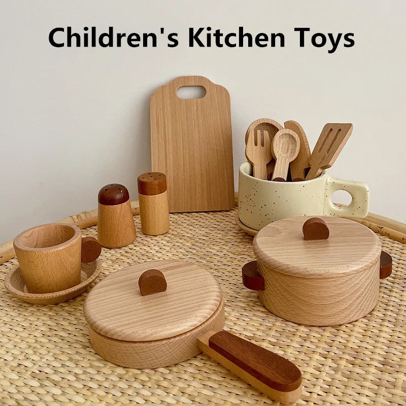 Natural Wooden Simulation Play House Kitchenware